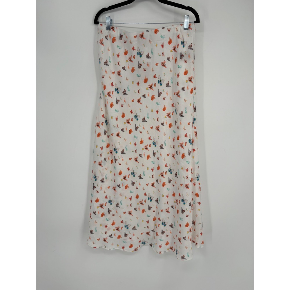 Philosophy Skirt Womens M Ivory Mini Butterfly Print Midi Pull On